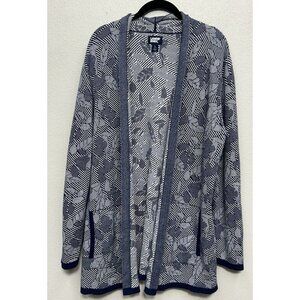 Lands End Cardigan Womens L 14 16 Blue Floral Open Front Super Soft Stretchy